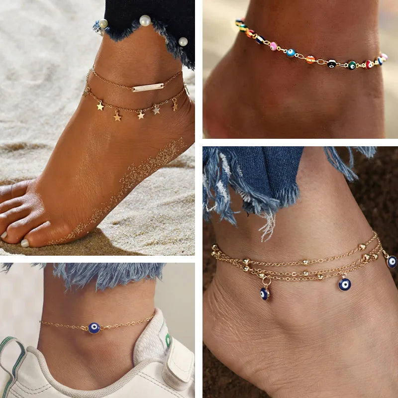 Gold Color Eyes Anklets